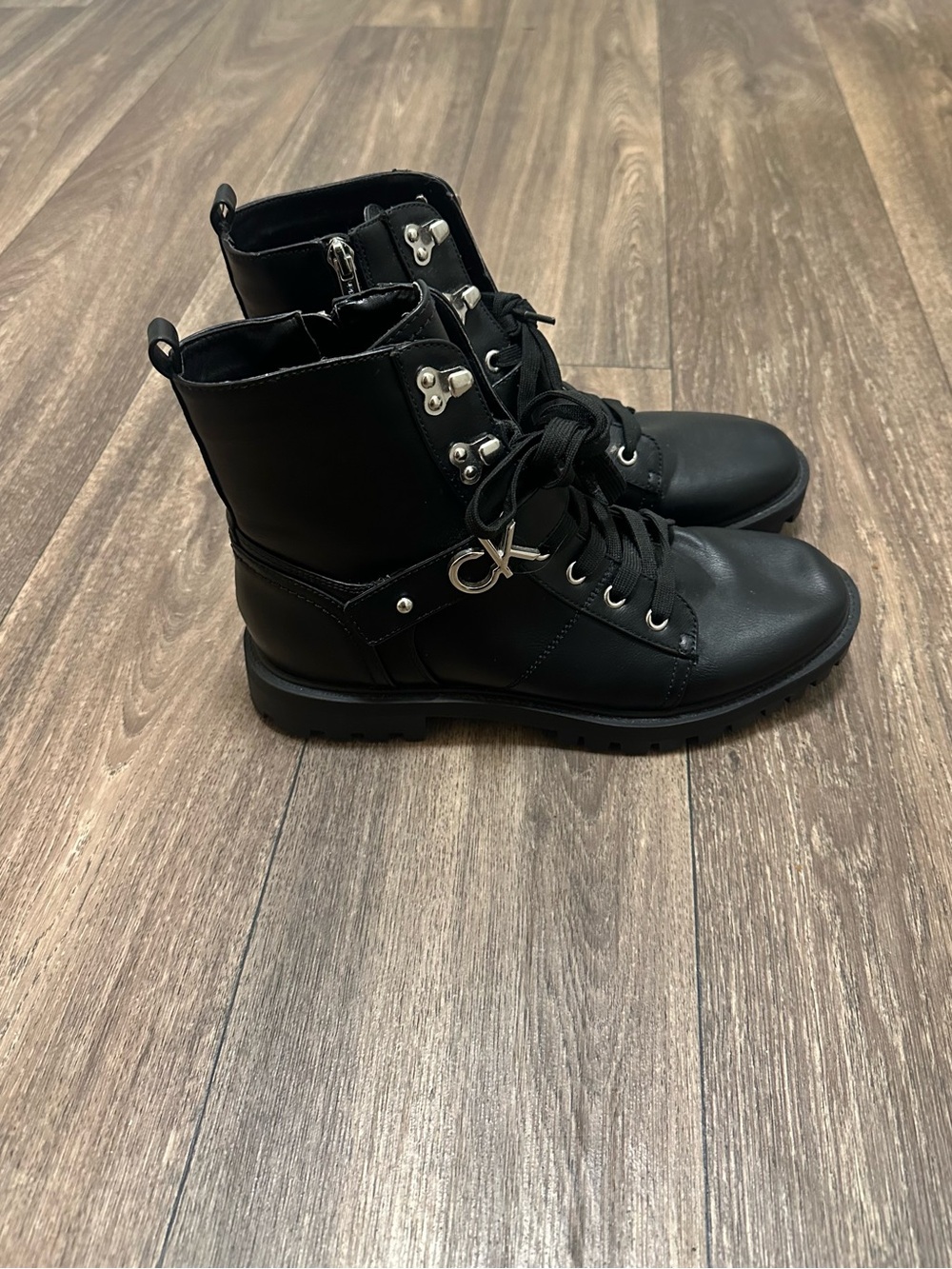 Calvin Klein Black Lace-Up Combat Boots